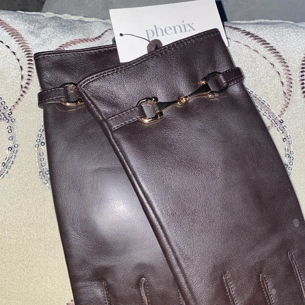 Phenix women Gloves -Gucci vibe Horsebit Cashmere-Lined Leather Gloves New w Tag